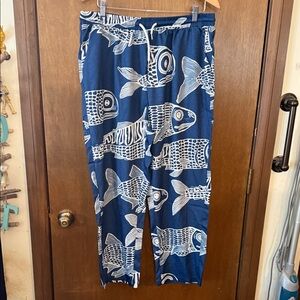 Wide Leg Blue Fish-Print Lounge Pants